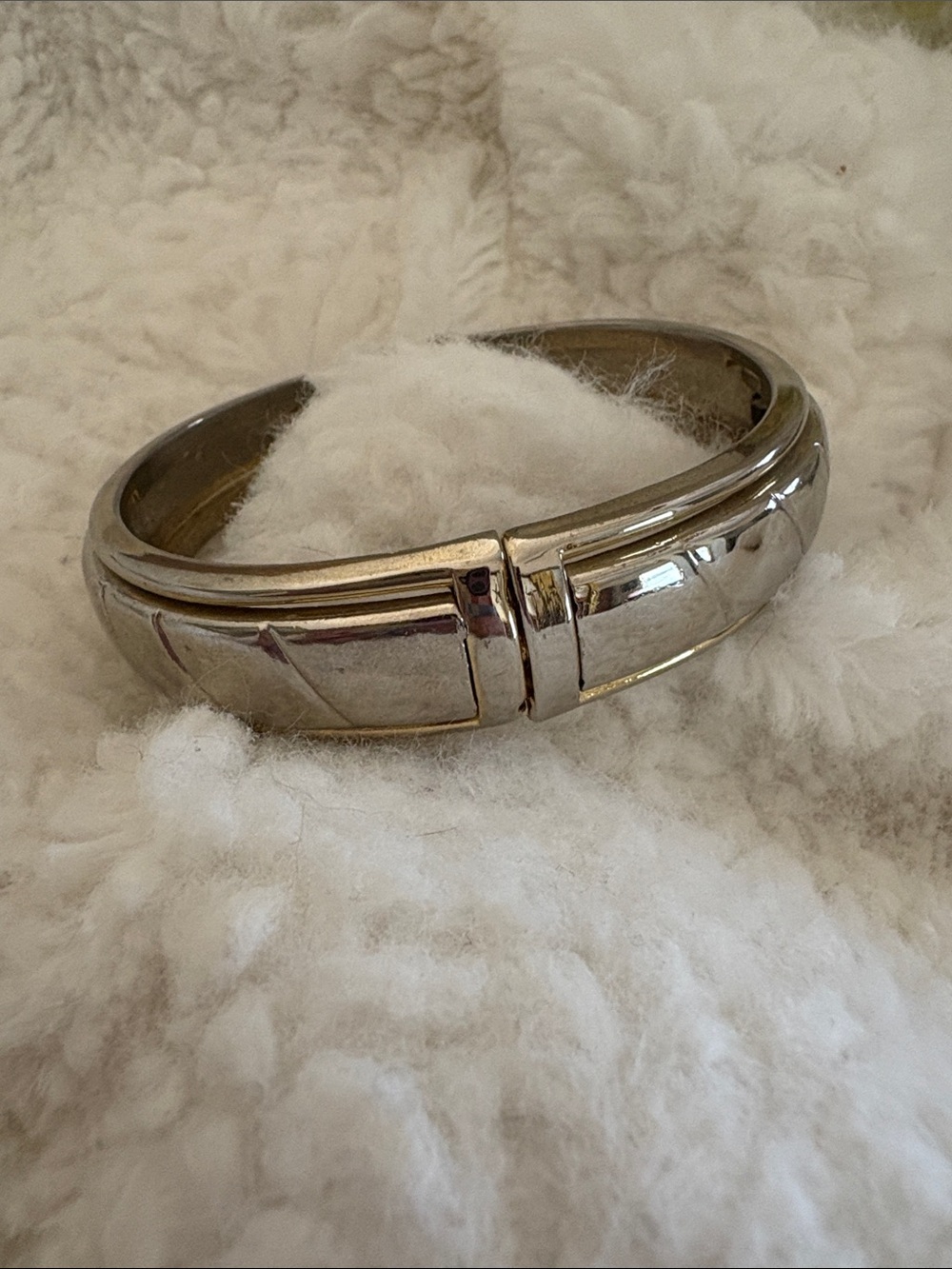 Polished Hinged Silver-Tone Bangle Bracelet
